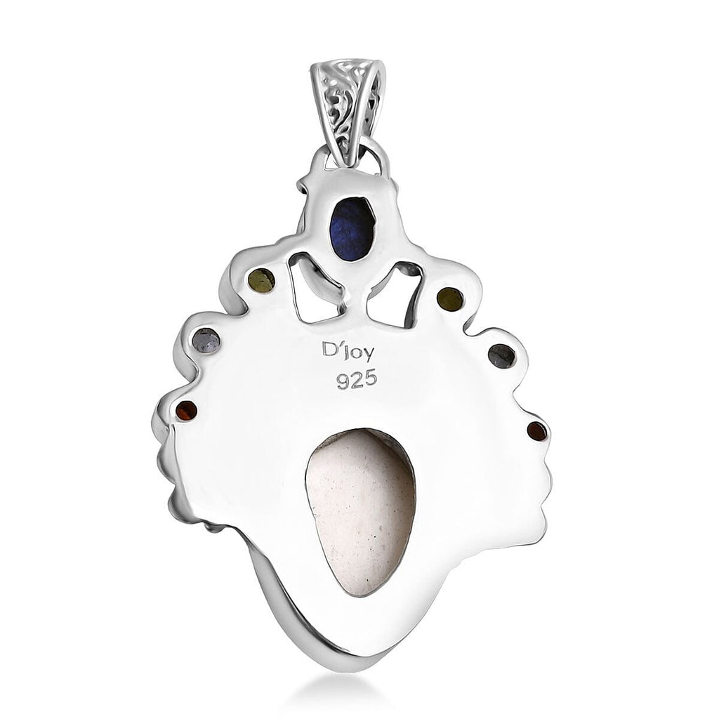 Bali Legacy - D'Joy Ox Bone & Multi Gemstones Pendant Sterling Silver 12.44 Ct, Silver Wt. 13.36 Gms.