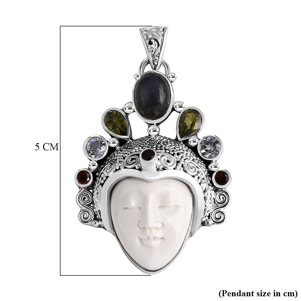 Bali Legacy - D'Joy Ox Bone &amp; Multi Gemstones Pendant Sterling Silver 12.44 Ct, Silver Wt. 13.36 Gms. 8261424 6