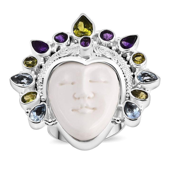 Bali Legacy - Peridot, Swiss Blue Topaz &amp; African Amethyst Goddess Ring in Sterling Silver 20.20 Ct, Silver Wt. 22.00 Gms. 8261564 1