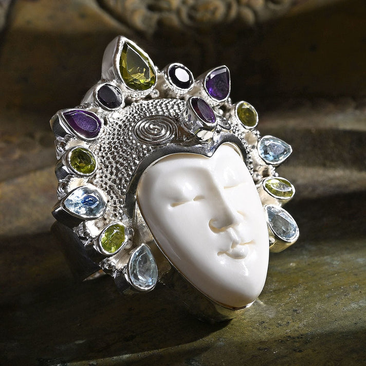 Bali Legacy - Peridot, Swiss Blue Topaz &amp; African Amethyst Goddess Ring in Sterling Silver 20.20 Ct, Silver Wt. 22.00 Gms. 8261564 2