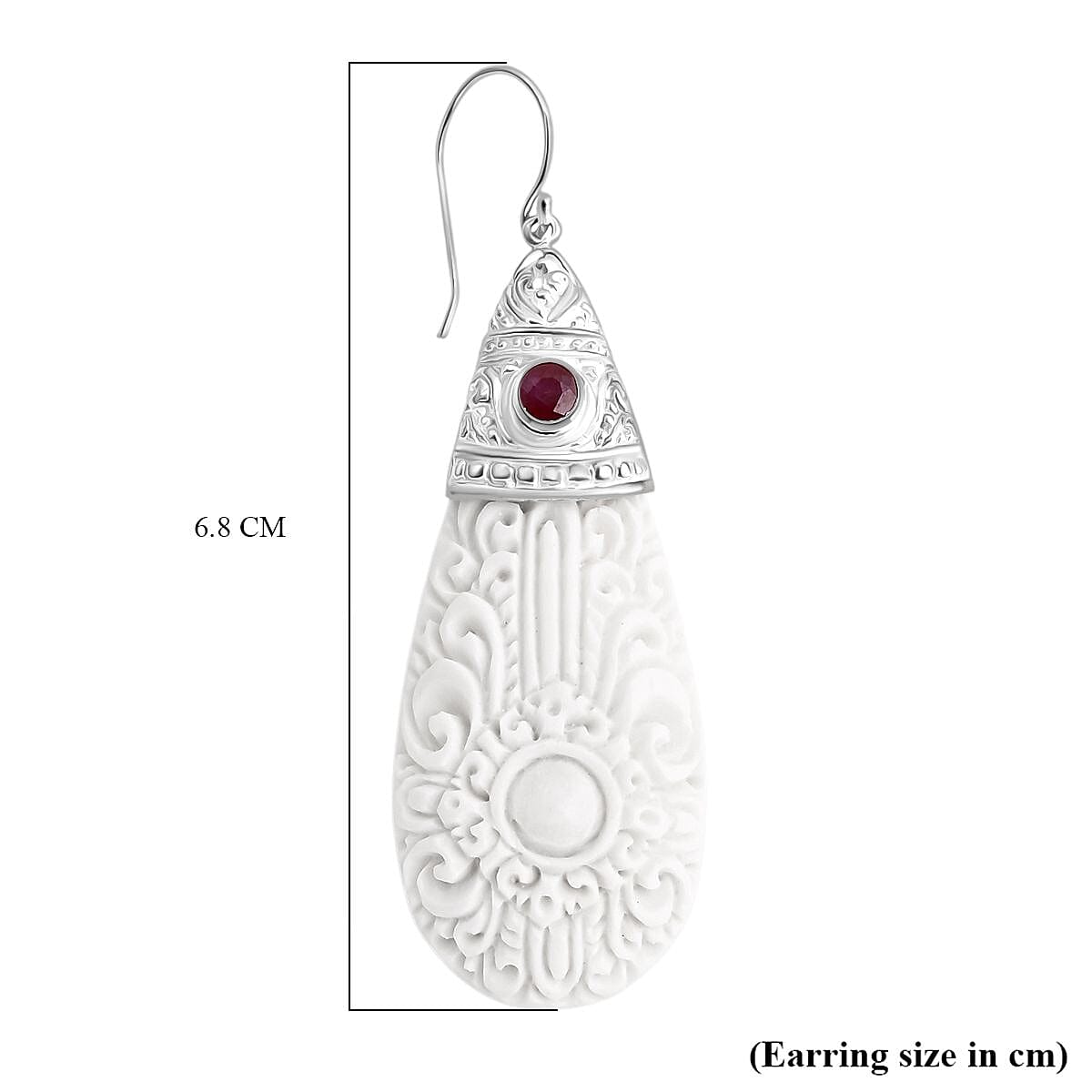 D'Joy Ox Bone &amp; Ruby Earring with Hook Sterling Silver 51.03 Ct. 8216673 3