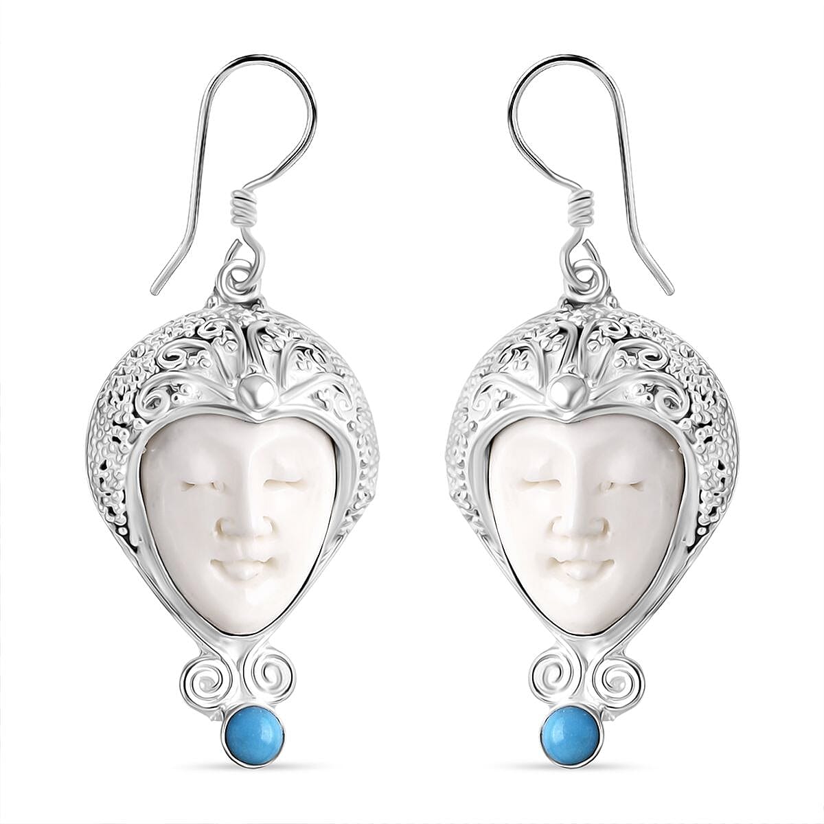 Princess - D'Joy Ox Bone &amp; Sleeping Beauty Turquoise Goddess Earring with Hook Sterling Silver 12.12 Ct, Silver Wt. 16.35 Gms. V32565616 0