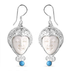 Princess Royal Bali Collection -  D'Joy Ox Bone & Sleeping Beauty Turquoise Earring with Hook Sterling Silver 12.12 Ct, Silver Wt. 16.35 Gms.