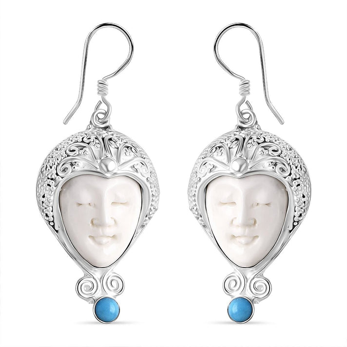 Princess - D'Joy Ox Bone &amp; Sleeping Beauty Turquoise Goddess Earring with Hook Sterling Silver 12.12 Ct, Silver Wt. 16.35 Gms. 8286504 1