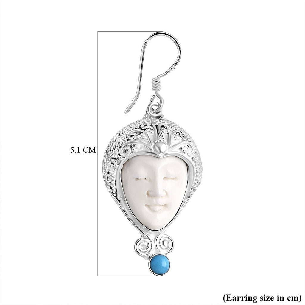 Princess Royal Bali Collection -  D'Joy Ox Bone & Sleeping Beauty Turquoise Earring with Hook Sterling Silver 12.12 Ct, Silver Wt. 16.35 Gms.