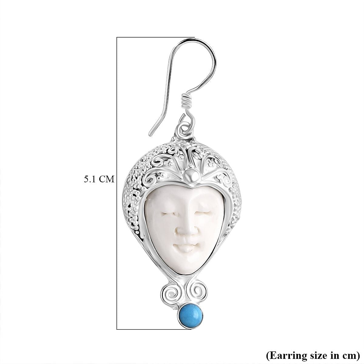 Princess - D'Joy Ox Bone &amp; Sleeping Beauty Turquoise Goddess Earring with Hook Sterling Silver 12.12 Ct, Silver Wt. 16.35 Gms. V32565616 4