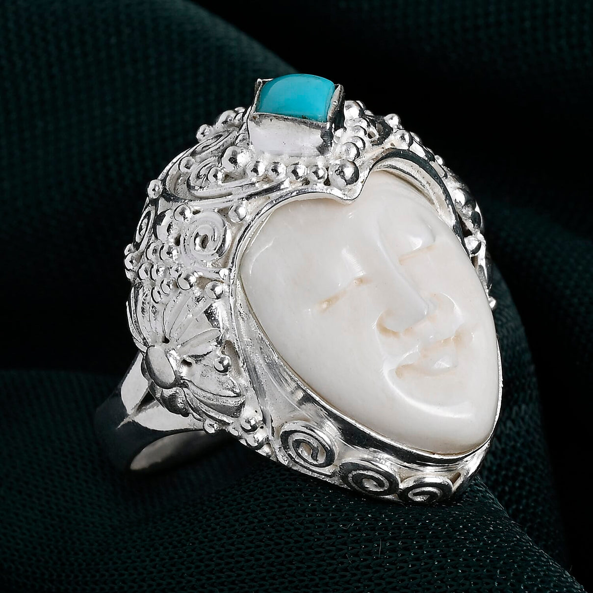 D'Joy Ox Bone &amp; Sleeping Beauty Turquoise Sterling Silver Goddess Ring 1.48 Ct, Silver Wt. 12.24 Gms 8514051 3