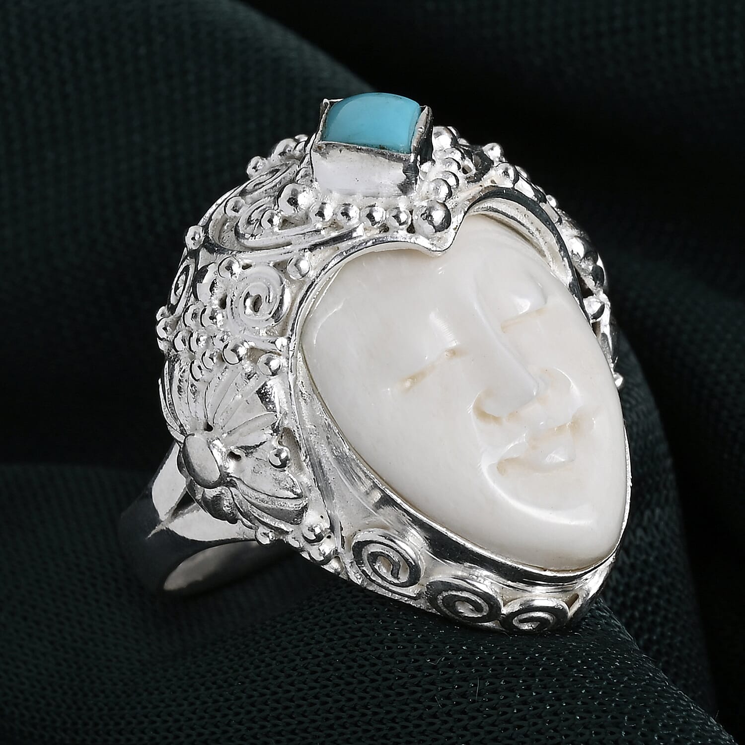 D'Joy Ox Bone &amp; Sleeping Beauty Turquoise Sterling Silver Goddess Ring 1.48 Ct, Silver Wt. 12.24 Gms 8514051 3