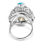 Royal Bali Collection - D'Joy Ox Bone & Sleeping Beauty Turquoise Sterling Silver Carved Face Ring 1.48 Ct, Silver Wt. 12.24 Gms