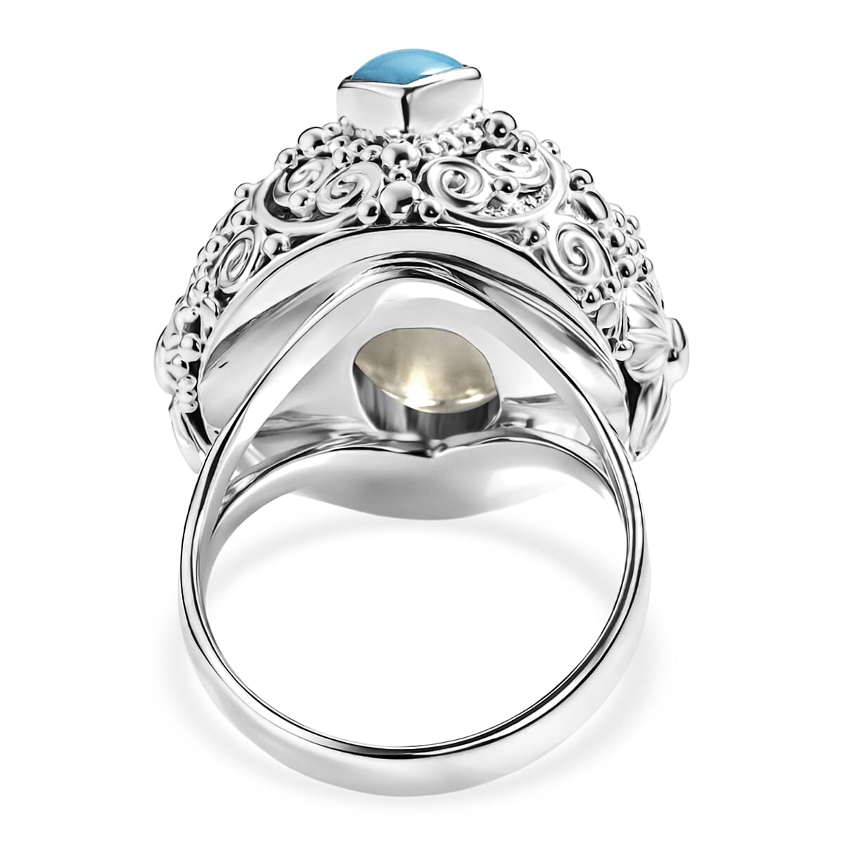 D'Joy Ox Bone &amp; Sleeping Beauty Turquoise Sterling Silver Goddess Ring 1.48 Ct, Silver Wt. 12.24 Gms 8514051 5