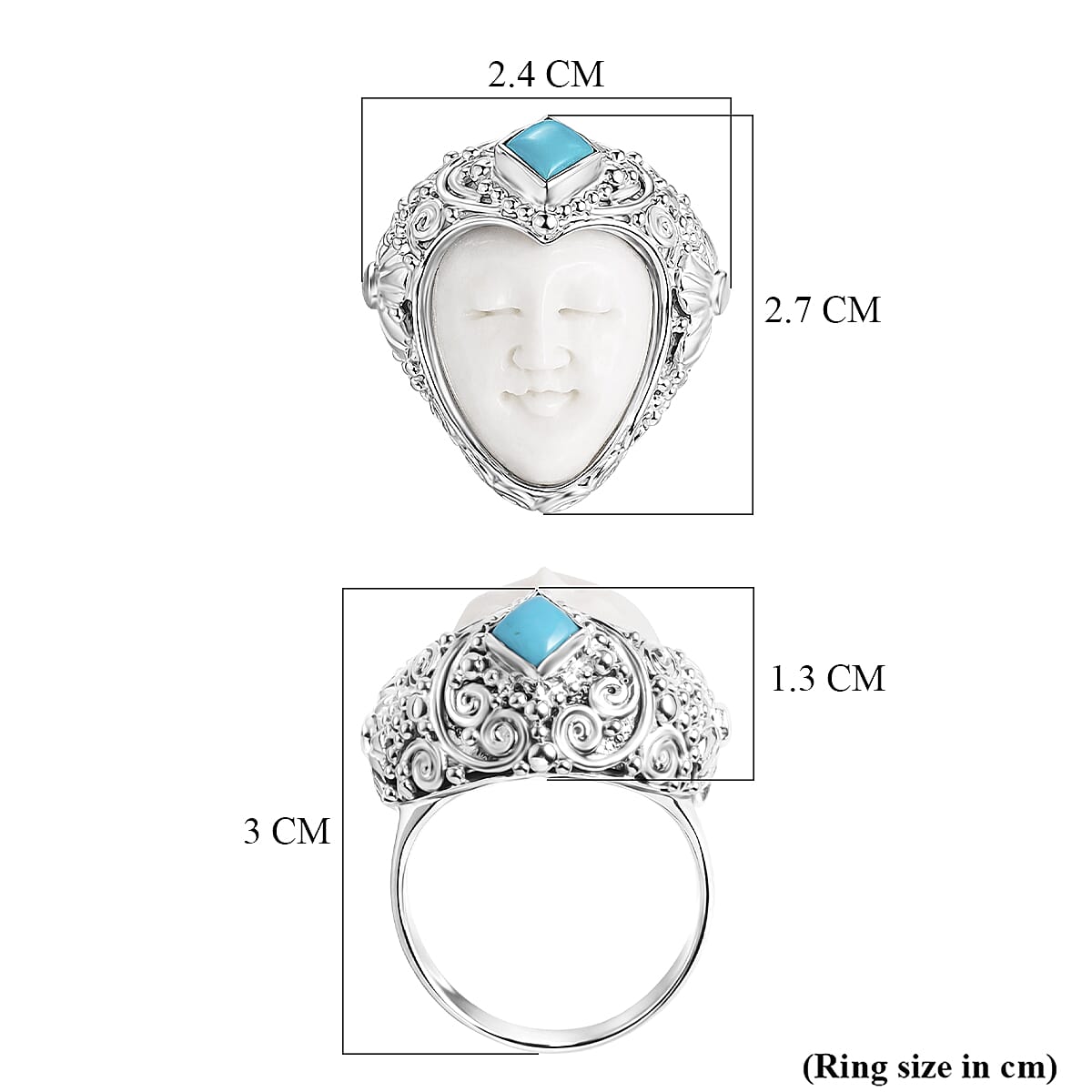 D'Joy Ox Bone &amp; Sleeping Beauty Turquoise Sterling Silver Goddess Ring 1.48 Ct, Silver Wt. 12.24 Gms 8514051 6