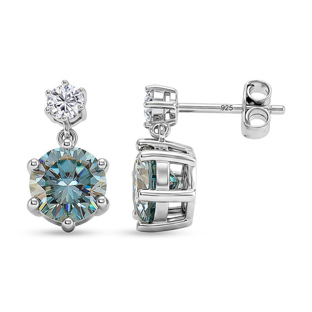 D'Joy - Paraiba Moissanite Dangling Push Back Earring in Rhodium Overlay Sterling Silver 4.30 Ct. 8556283 1