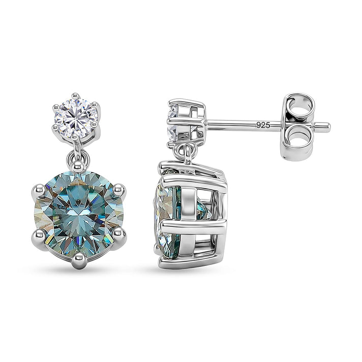 D'Joy - Paraiba Moissanite Dangling Push Back Earring in Rhodium Overlay Sterling Silver 4.30 Ct. 8556283 1
