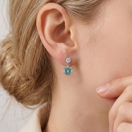D'Joy - Paraiba Moissanite Dangling Push Back Earring in Rhodium Overlay Sterling Silver 4.30 Ct. 8556283 2