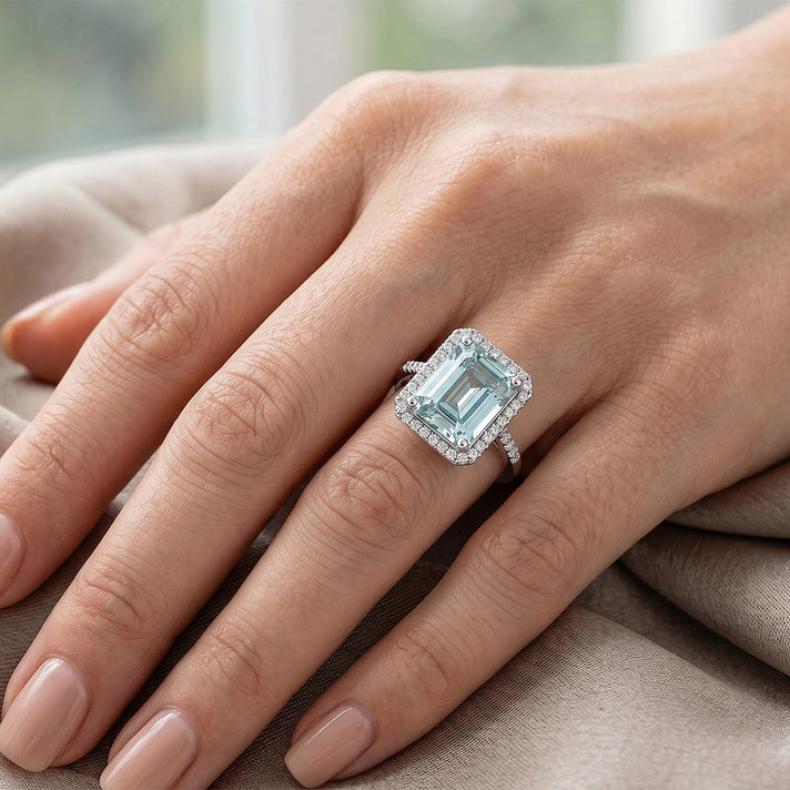 D'Joy - Paraiba Moissanite Halo Ring in Rhodium Overlay Sterling Silver 6.65 Ct. 8561090 2