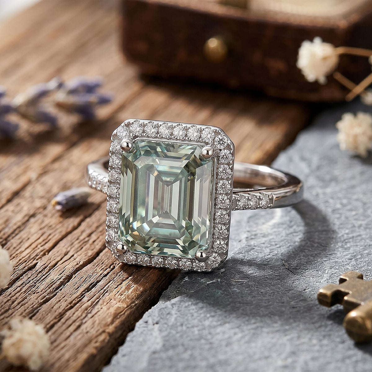 D'Joy - Paraiba Moissanite Halo Ring in Rhodium Overlay Sterling Silver 6.65 Ct. 8561090 3