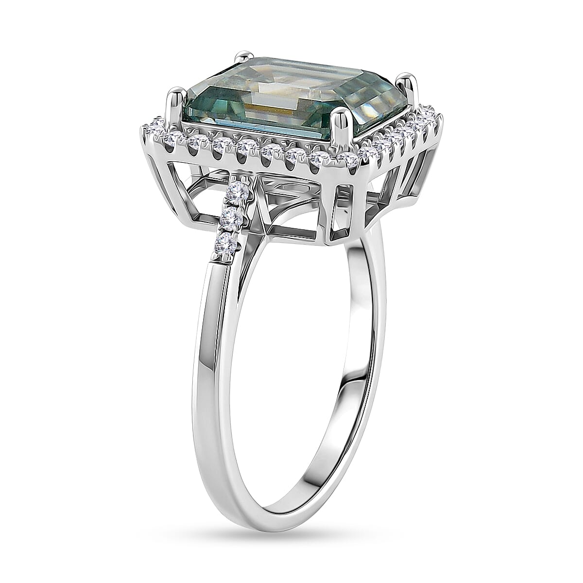 D'Joy - Paraiba Moissanite Halo Ring in Rhodium Overlay Sterling Silver 6.65 Ct. 8561090 4