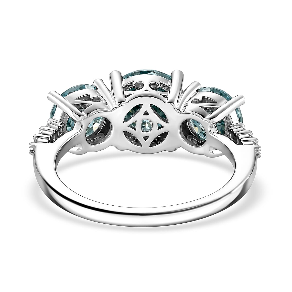 EVENT EXCLUSIVE - Paraiba Colour Moissanite Trilogy Ring in Rhodium Overlay Sterling Silver 4.00 Ct 8556244 9