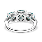 EVENT EXCLUSIVE - Paraiba Colour Moissanite Trilogy Ring in Rhodium Overlay Sterling Silver 4.00 Ct