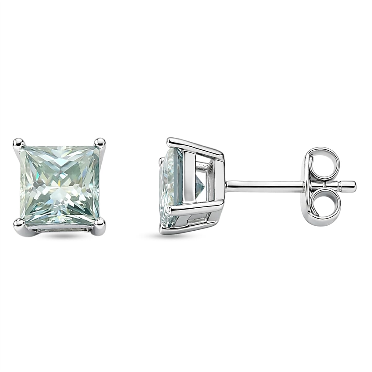 D'Joy Paraiba Moissanite Solitaire Stud Earring with Push Back in Rhodium Overlay Sterling Silver 1.82 Ct. 8428089 0