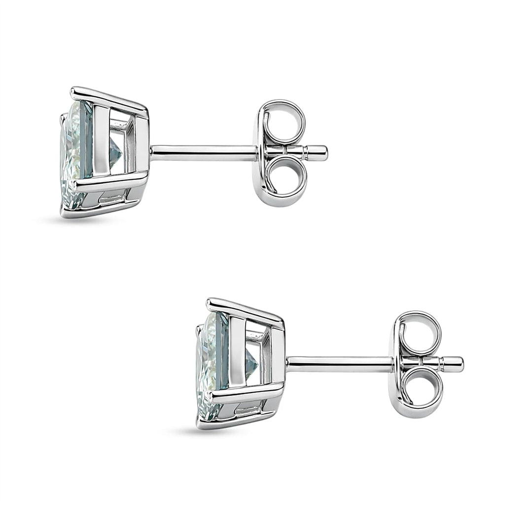 D'Joy Paraiba Moissanite Solitaire Stud Earring with Push Back in Rhodium Overlay Sterling Silver 1.82 Ct.