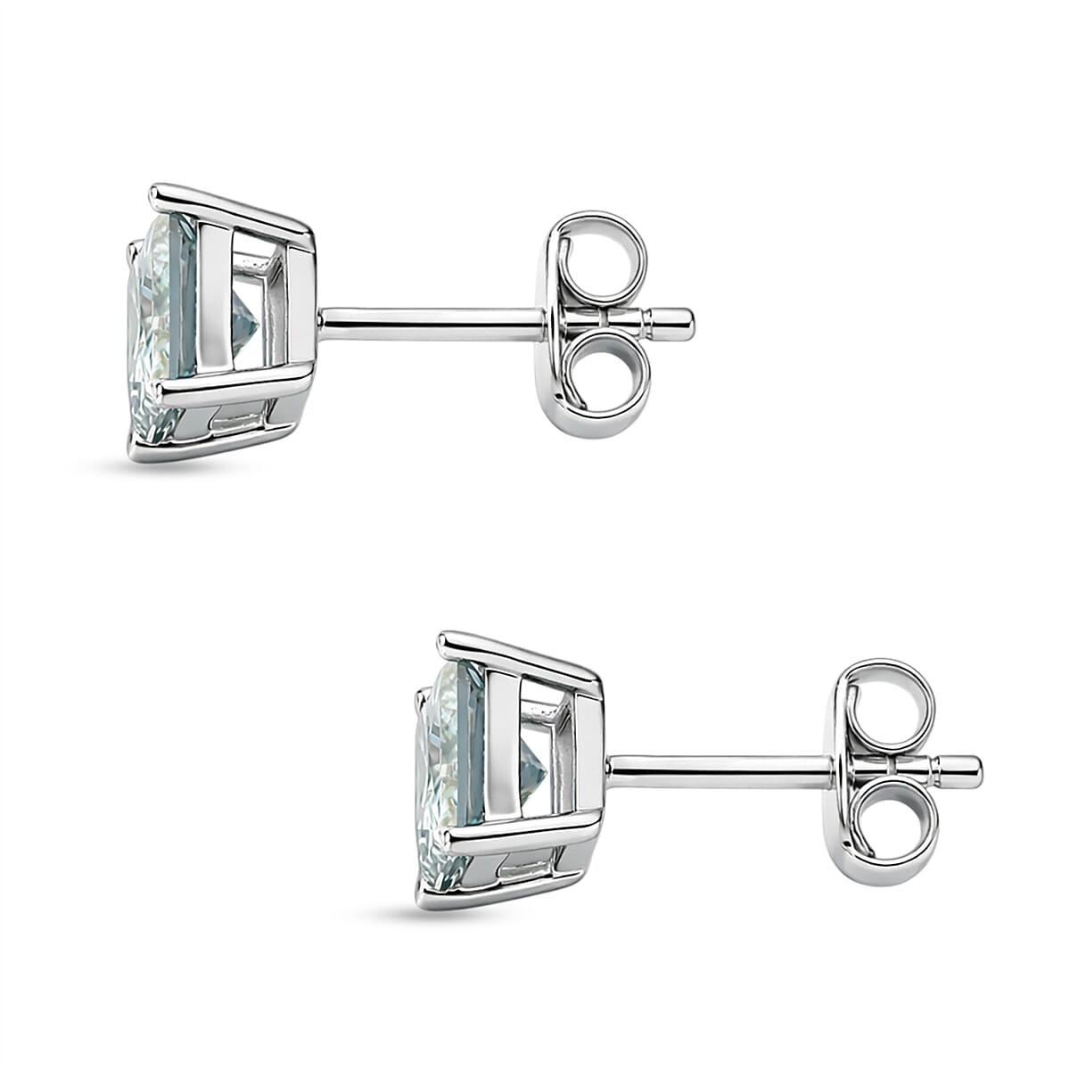 D'Joy Paraiba Moissanite Solitaire Stud Earring with Push Back in Rhodium Overlay Sterling Silver 1.82 Ct. 8428089 4