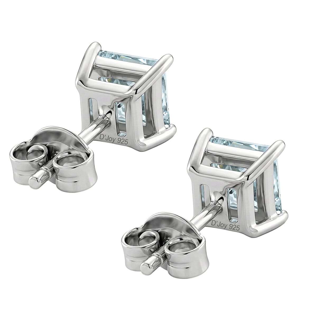 D'Joy Paraiba Moissanite Solitaire Stud Earring with Push Back in Rhodium Overlay Sterling Silver 1.82 Ct. 8428089 5