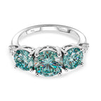 EVENT EXCLUSIVE - Paraiba Colour Moissanite Trilogy Ring in Rhodium Overlay Sterling Silver 4.00 Ct