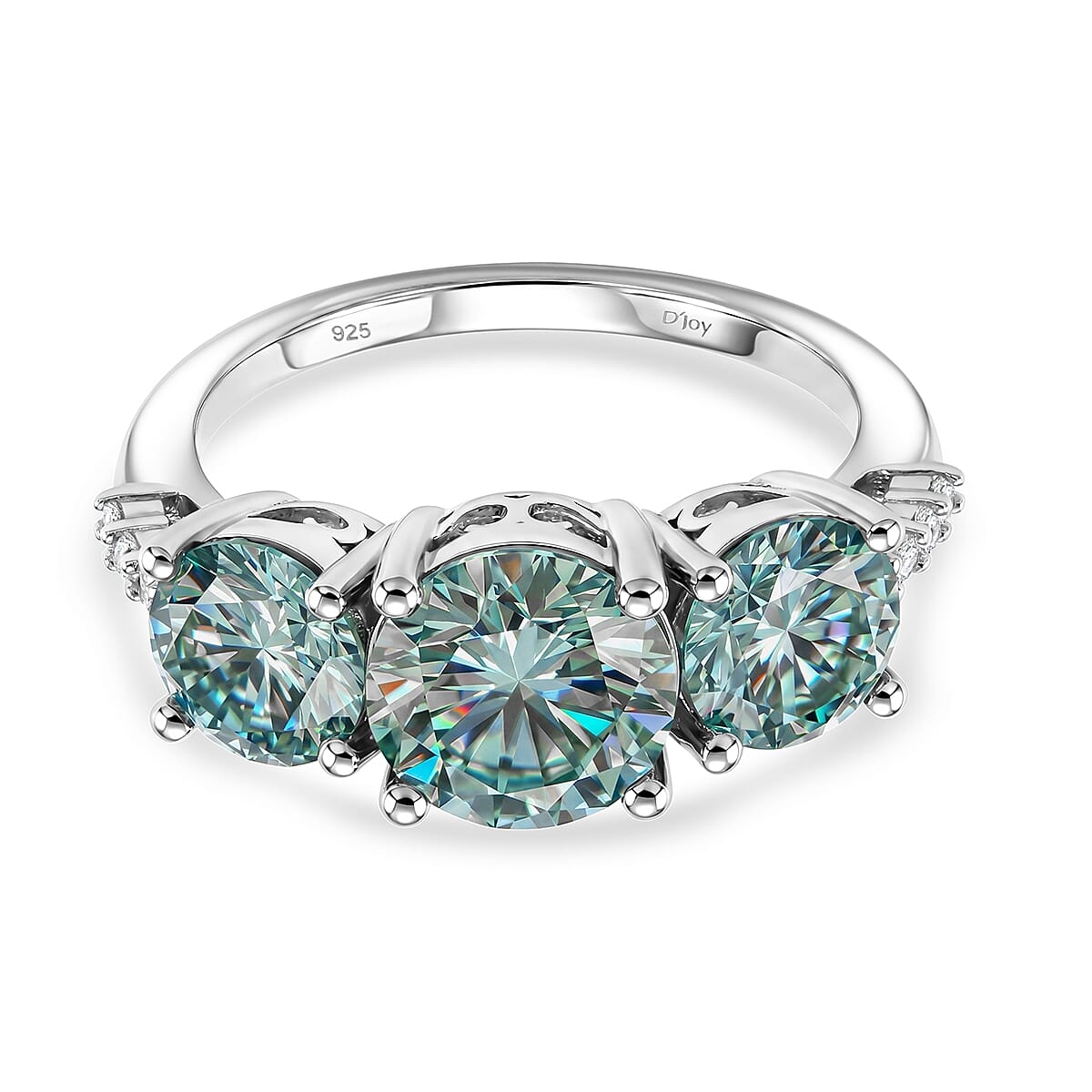 EVENT EXCLUSIVE - Paraiba Colour Moissanite Trilogy Ring in Rhodium Overlay Sterling Silver 4.00 Ct 8556244 2