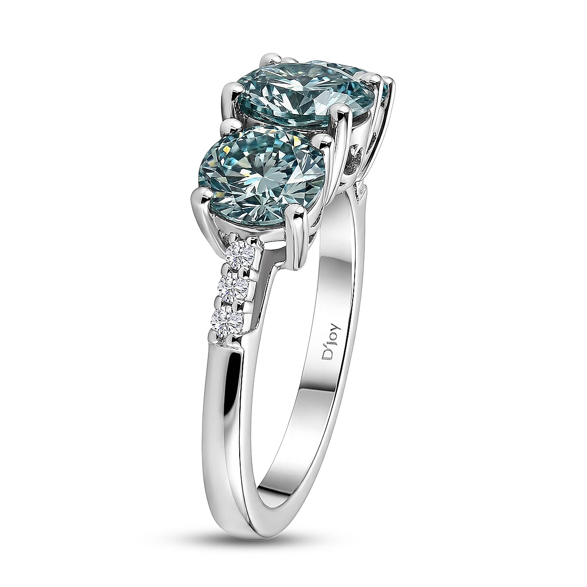 EVENT EXCLUSIVE - Paraiba Colour Moissanite Trilogy Ring in Rhodium Overlay Sterling Silver 4.00 Ct 8556244 8