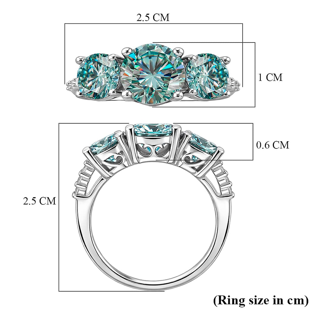 EVENT EXCLUSIVE - Paraiba Colour Moissanite Trilogy Ring in Rhodium Overlay Sterling Silver 4.00 Ct