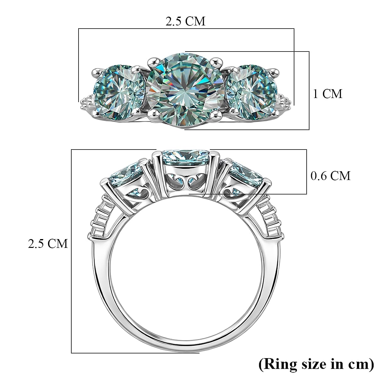 EVENT EXCLUSIVE - Paraiba Colour Moissanite Trilogy Ring in Rhodium Overlay Sterling Silver 4.00 Ct 8556244 12