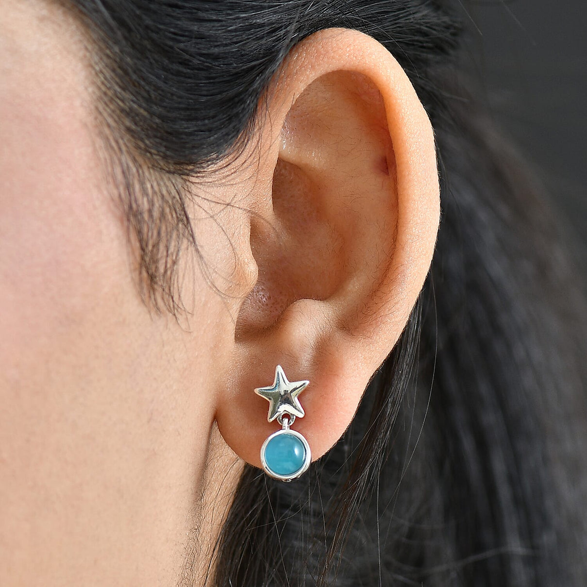 D'Joy Paraiba Moonstone Dangling Earring with Push Back in Platinum Overlay Sterling Silver 2.00 Ct. 8324736 3