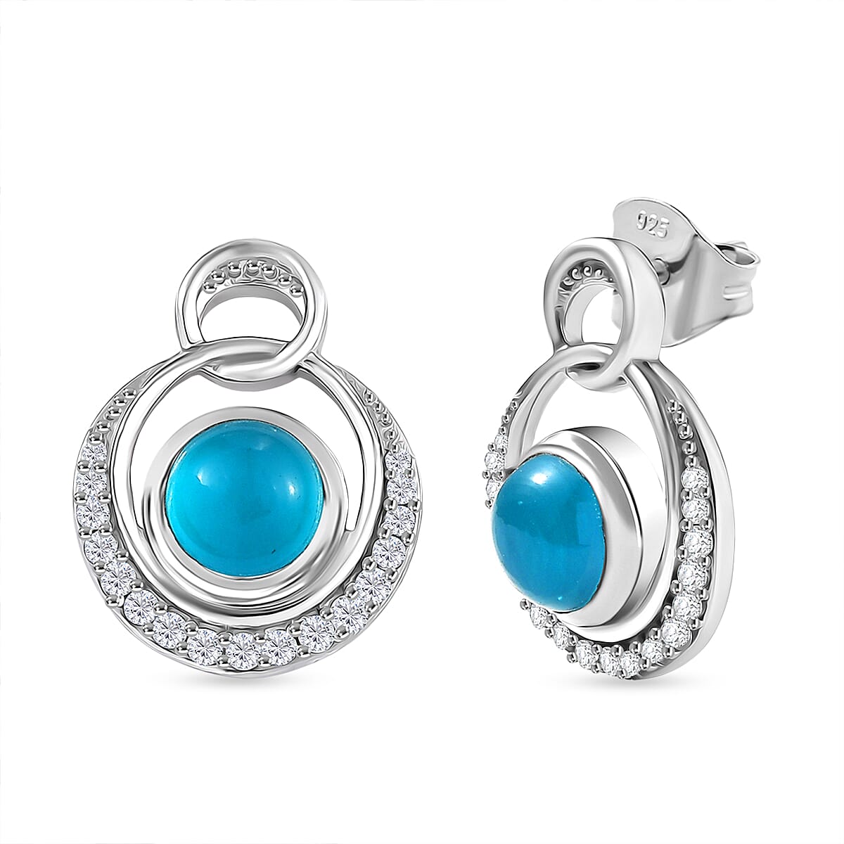 D'Joy Paraiba Moonstone &amp; White Zircon Earring with Push Back in Platinum Overlay Sterling Silver 2.38 Ct. 8324775 0