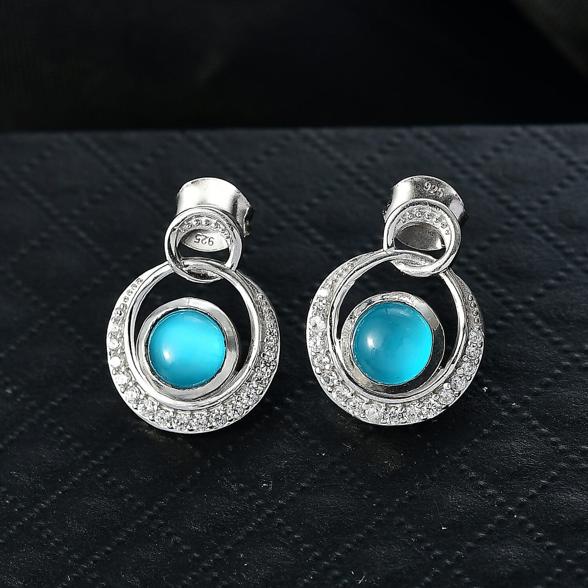 D'Joy Paraiba Moonstone &amp; White Zircon Earring with Push Back in Platinum Overlay Sterling Silver 2.38 Ct. 8324775 2