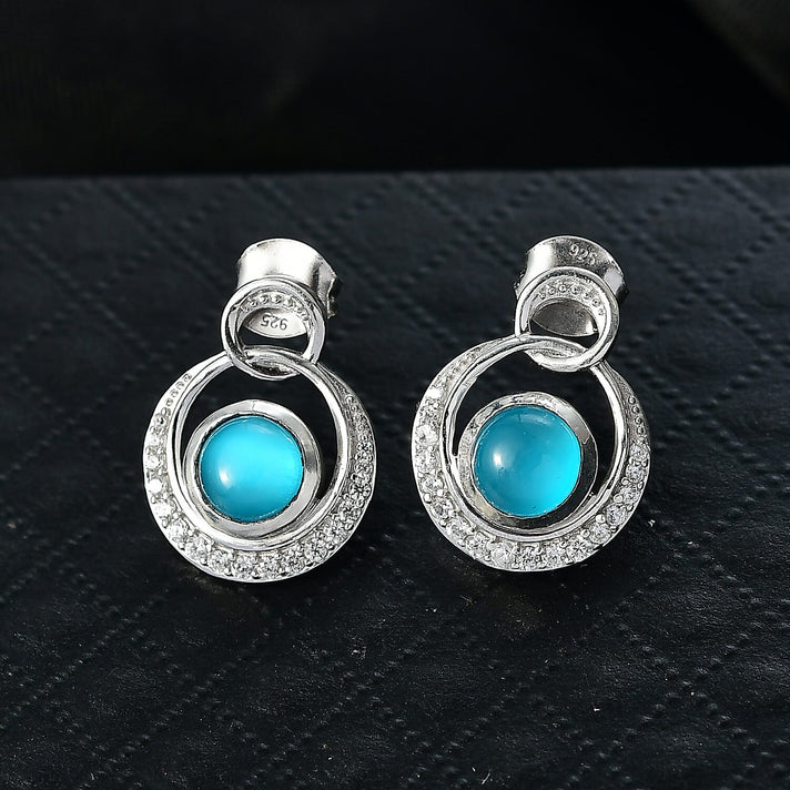 D'Joy Paraiba Moonstone &amp; White Zircon Earring with Push Back in Platinum Overlay Sterling Silver 2.38 Ct. 8324775 2
