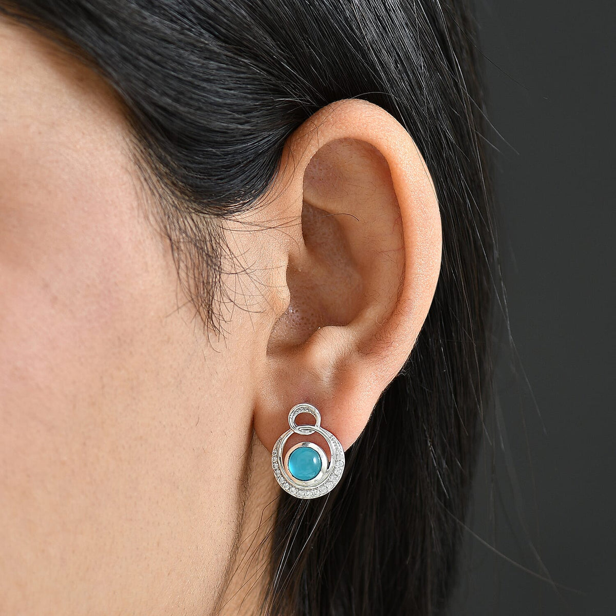 D'Joy Paraiba Moonstone &amp; White Zircon Earring with Push Back in Platinum Overlay Sterling Silver 2.38 Ct. 8324775 3