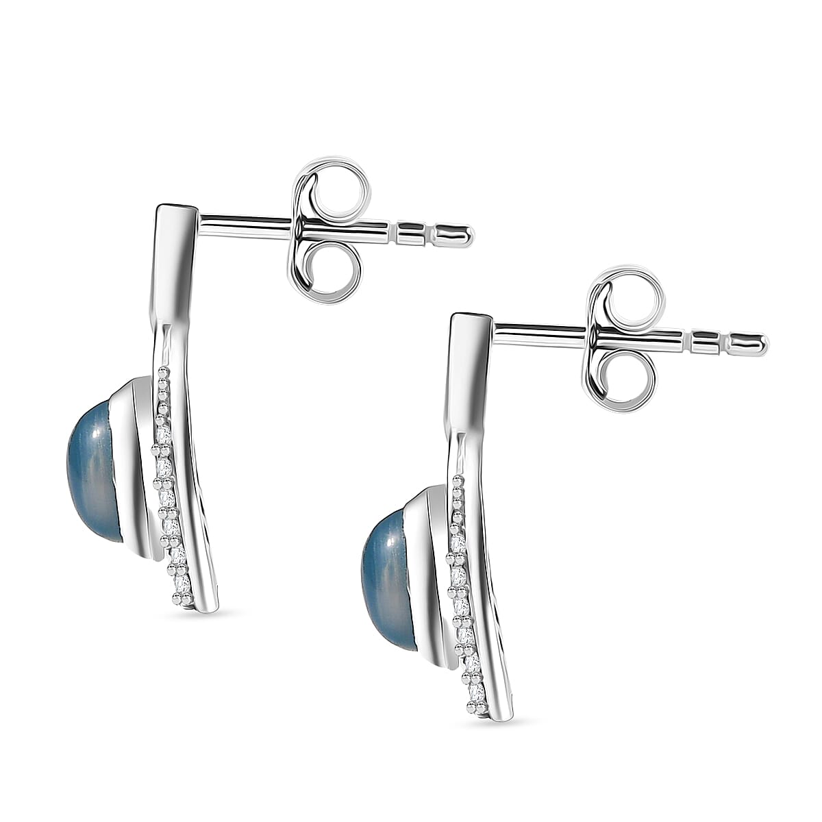 D'Joy Paraiba Moonstone &amp; White Zircon Earring with Push Back in Platinum Overlay Sterling Silver 2.38 Ct. 8324775 4
