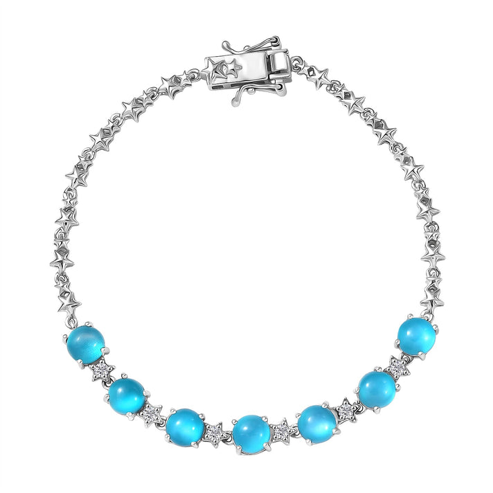 D'Joy Paraiba Moonstone, Natural Zircon Bracelet (Size 7.5) in Rhodium Overlay Sterling Silver 7.50 Ct. 8324690 1