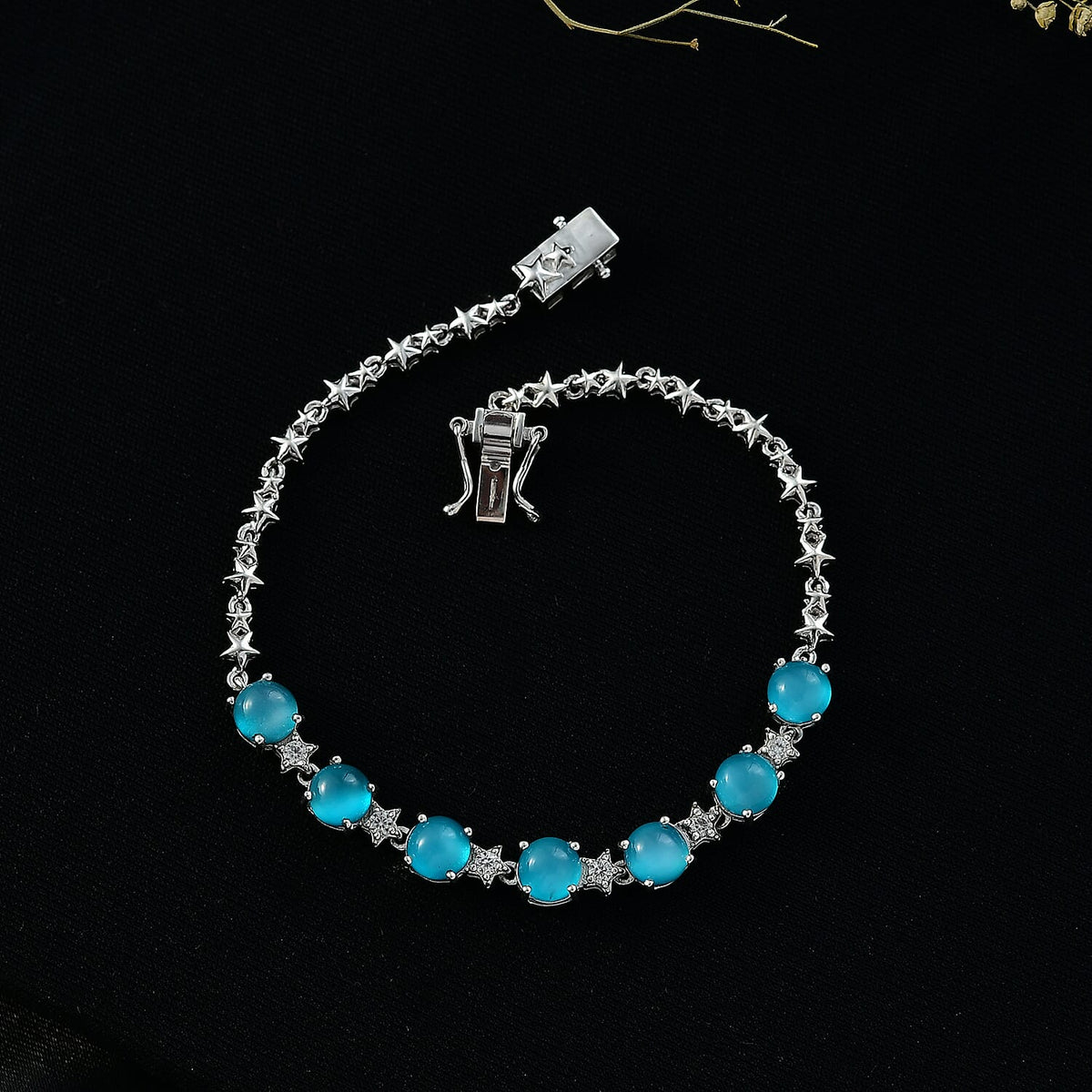 D'Joy Paraiba Moonstone, Natural Zircon Bracelet (Size 7.5) in Rhodium Overlay Sterling Silver 7.50 Ct. V32514901 2