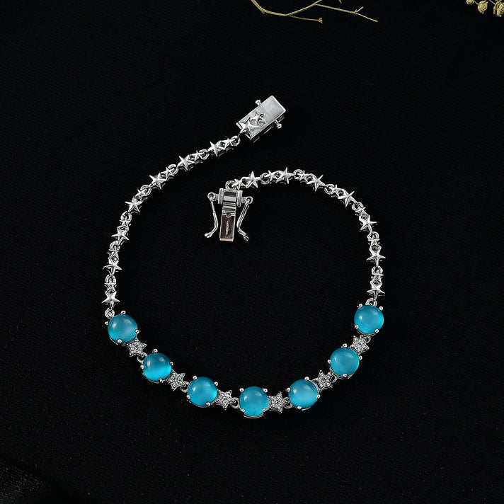 D'Joy Paraiba Moonstone, Natural Zircon Bracelet (Size 7.5) in Rhodium Overlay Sterling Silver 7.50 Ct. 8324690 2