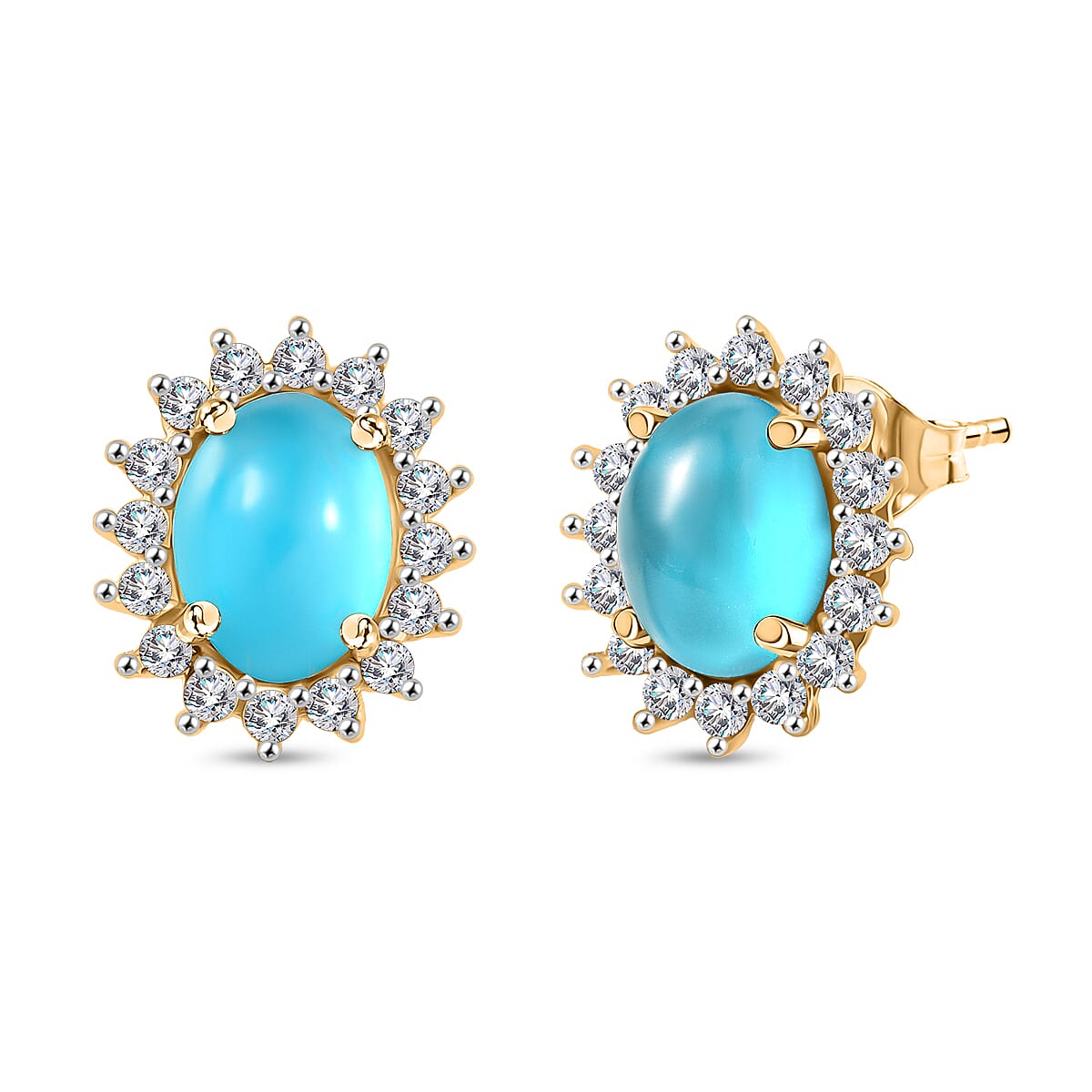 D'Joy Paraiba Moonstone &amp; White Zircon Earring with Push Back in 18K Yellow Gold Plated Sterling Silver 4.19 Ct. 8334498 0