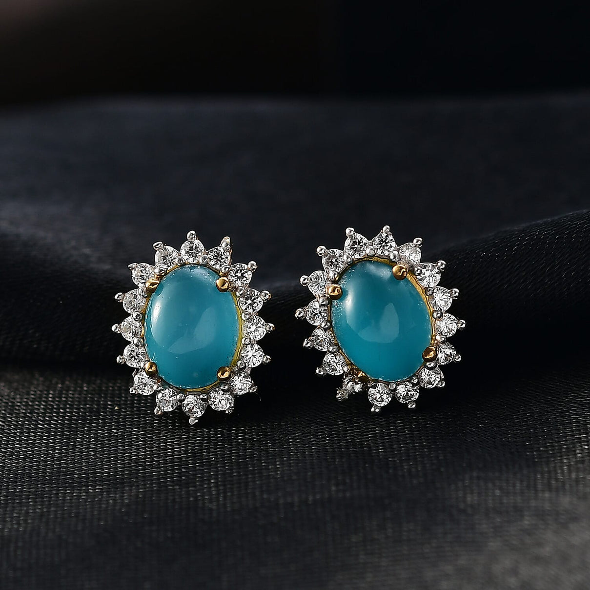 D'Joy Paraiba Moonstone &amp; White Zircon Earring with Push Back in 18K Yellow Gold Plated Sterling Silver 4.19 Ct. 8334498 1