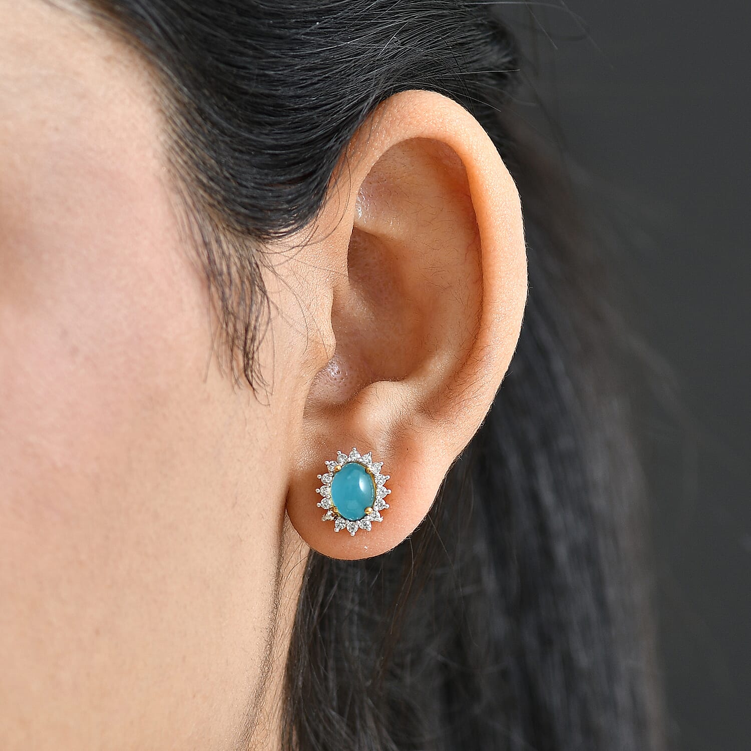 D'Joy Paraiba Moonstone &amp; White Zircon Earring with Push Back in 18K Yellow Gold Plated Sterling Silver 4.19 Ct. 8334498 2