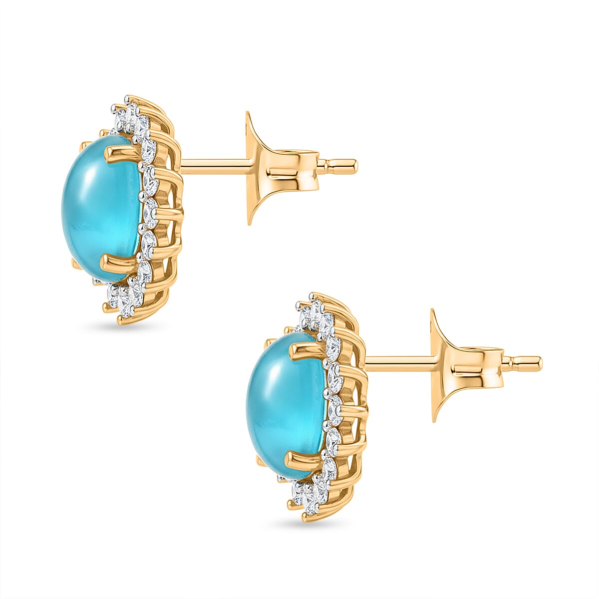 D'Joy Paraiba Moonstone &amp; White Zircon Earring with Push Back in 18K Yellow Gold Plated Sterling Silver 4.19 Ct. 8334498 3