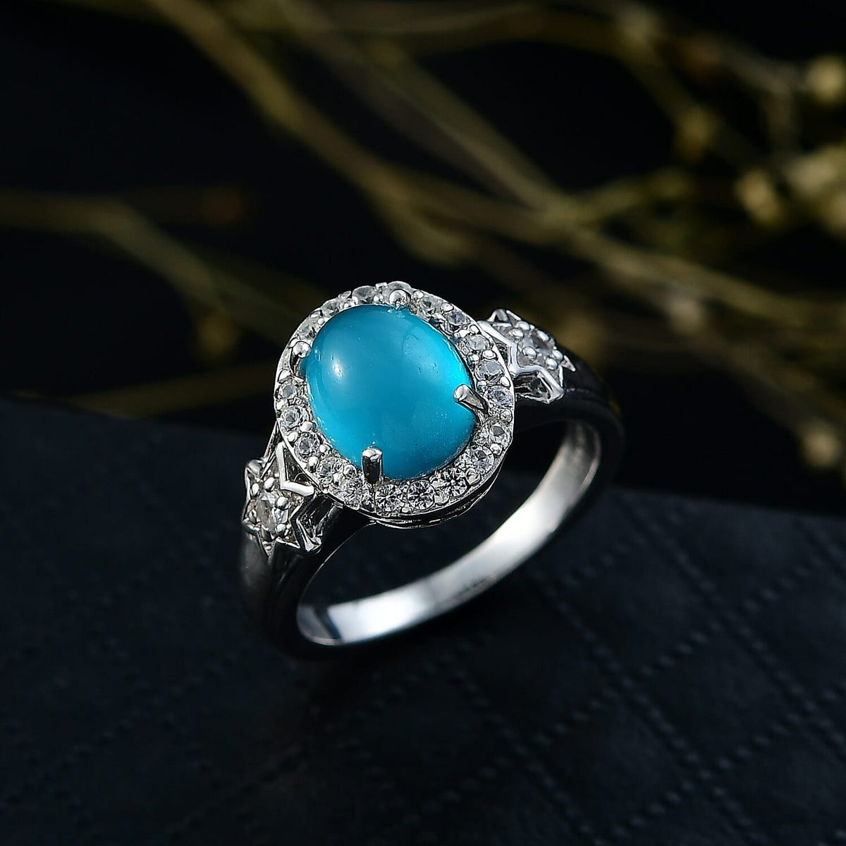 D'Joy Paraiba Moonstone &amp; White Zircon Ring in Platinum Overlay Sterling Silver 2.49 Ct. 8324675 2