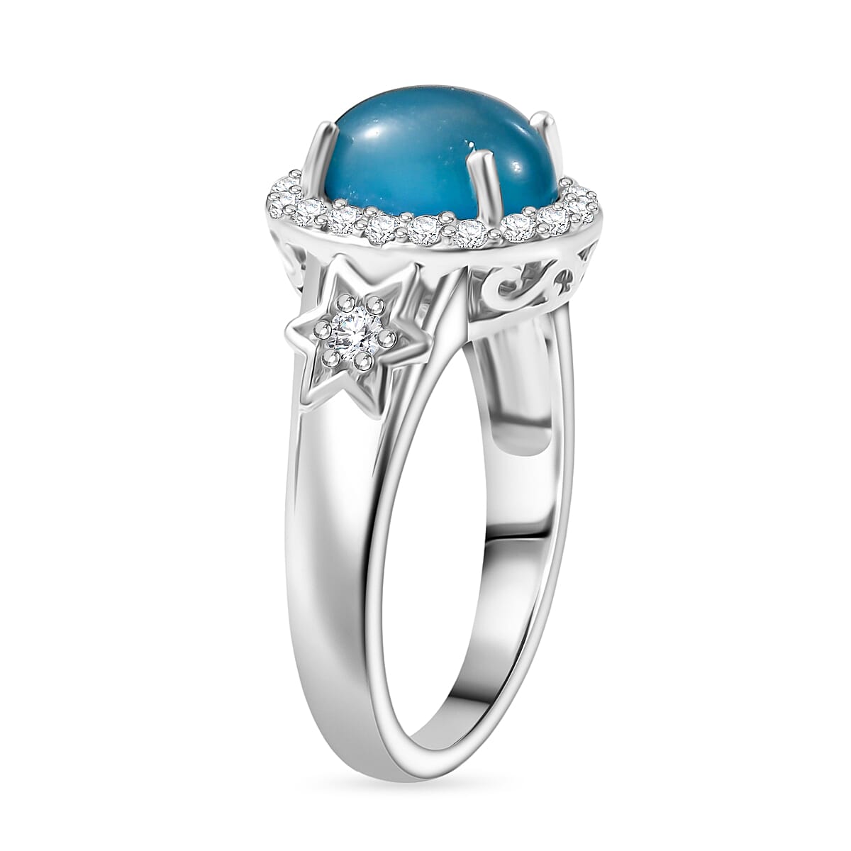 D'Joy Paraiba Moonstone &amp; White Zircon Ring in Platinum Overlay Sterling Silver 2.49 Ct. 8324675 4