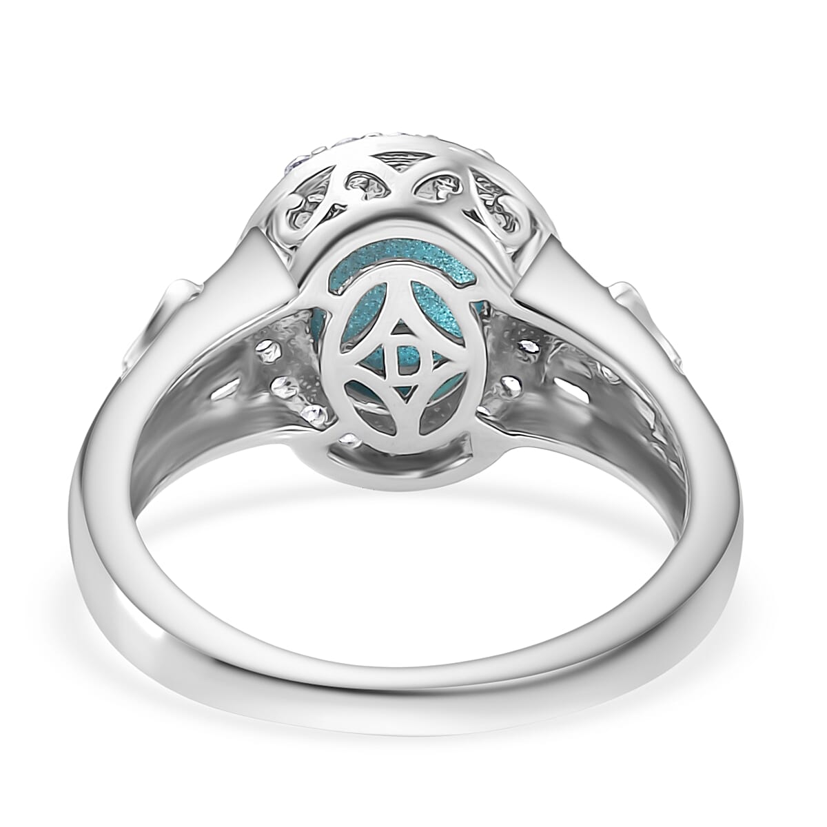 D'Joy Paraiba Moonstone &amp; White Zircon Ring in Platinum Overlay Sterling Silver 2.49 Ct. 8324675 5