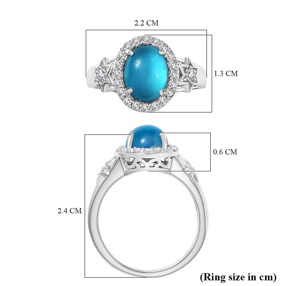 D'Joy Paraiba Moonstone &amp; White Zircon Ring in Platinum Overlay Sterling Silver 2.49 Ct. 8324675 6