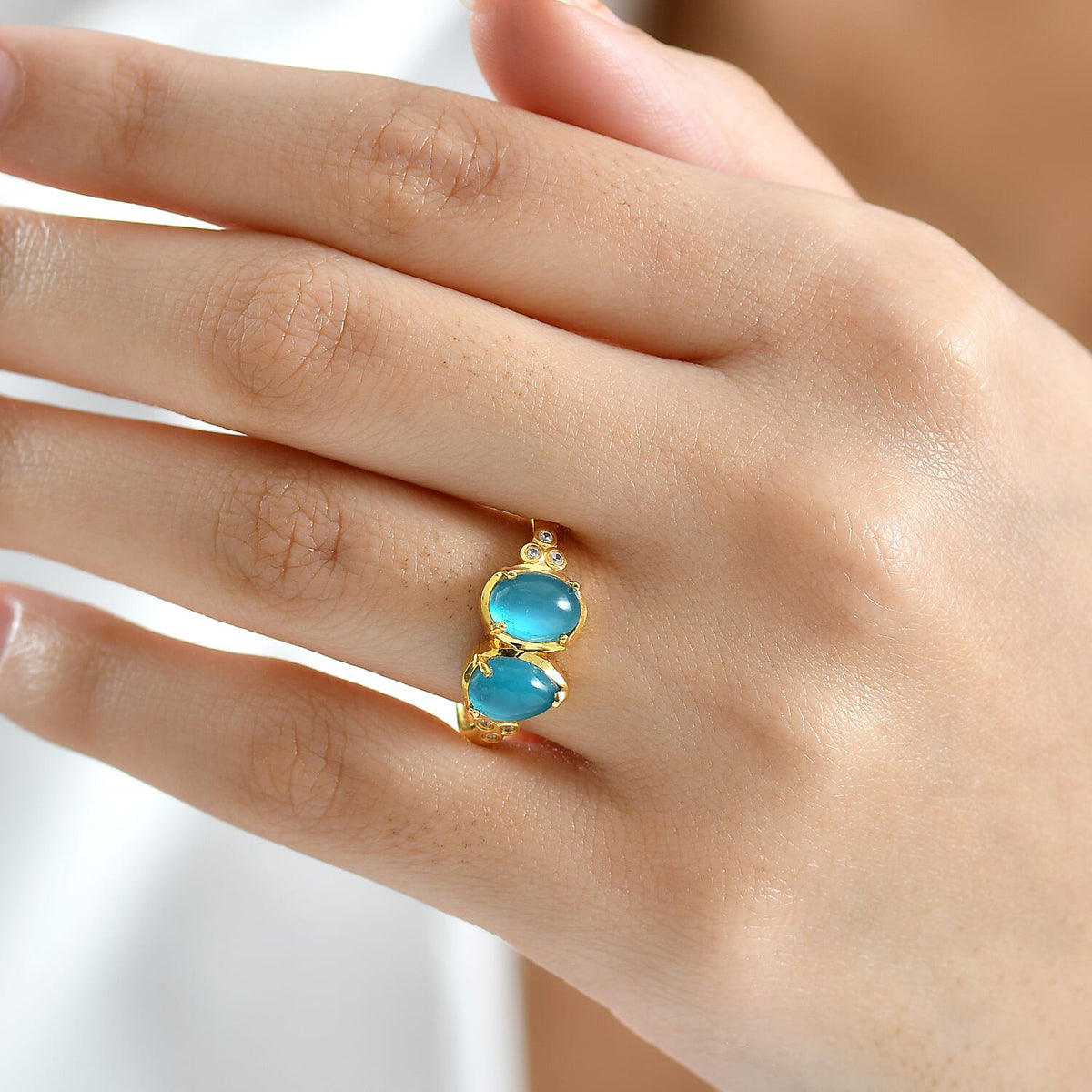 D'Joy Paraiba Moonstone &amp; White Zircon Ring in 18K Yellow Gold Plated Sterling Silver 2.81 Ct. 8324781 3